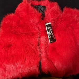 Reason Unisex Red Faux Fur Puffer Jacket